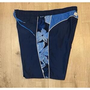 Nike Blue Floral Print Swim Trunks Mens LG Vintage Y2K 90s Rare